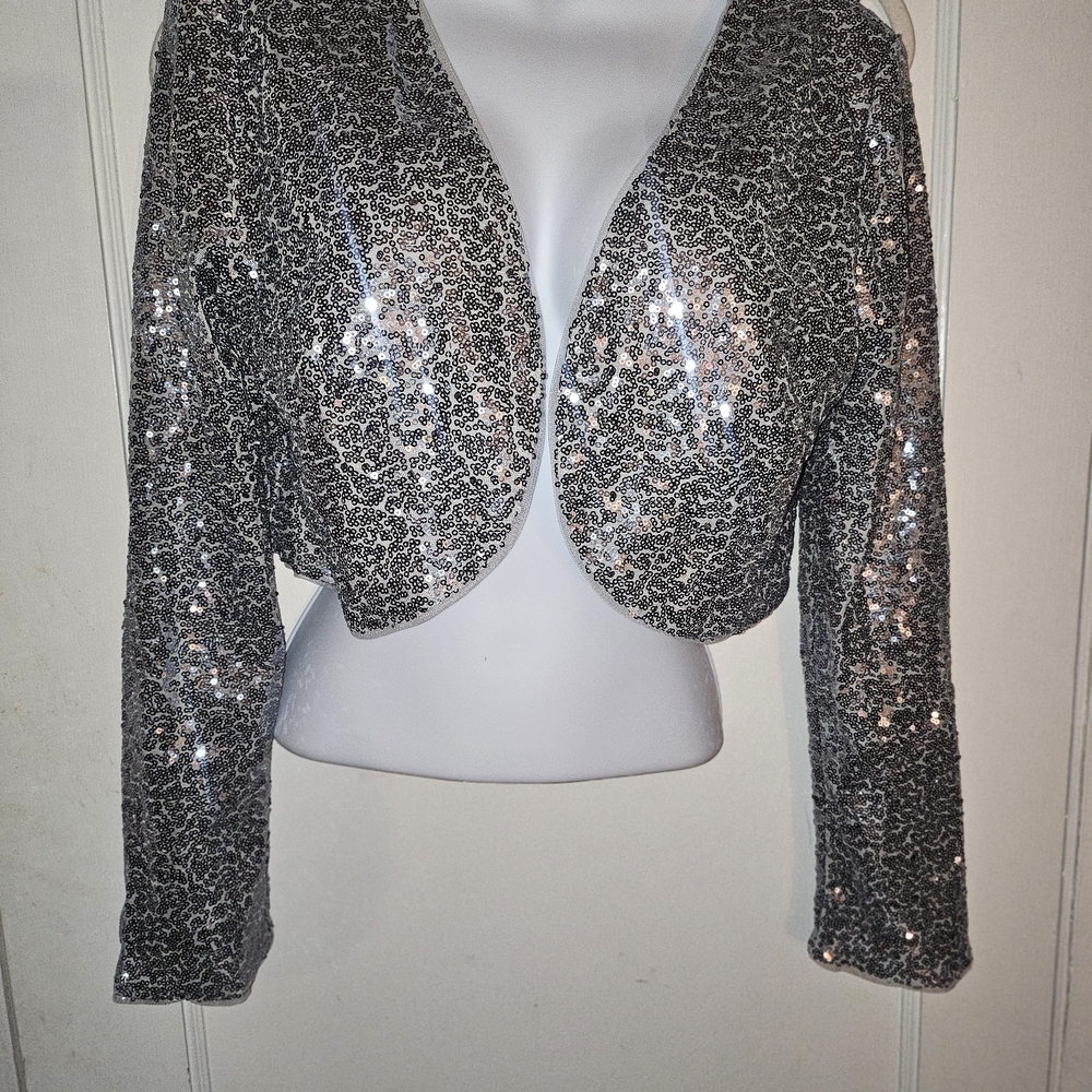 Sequin Cropped Jacket - Silver - image 1